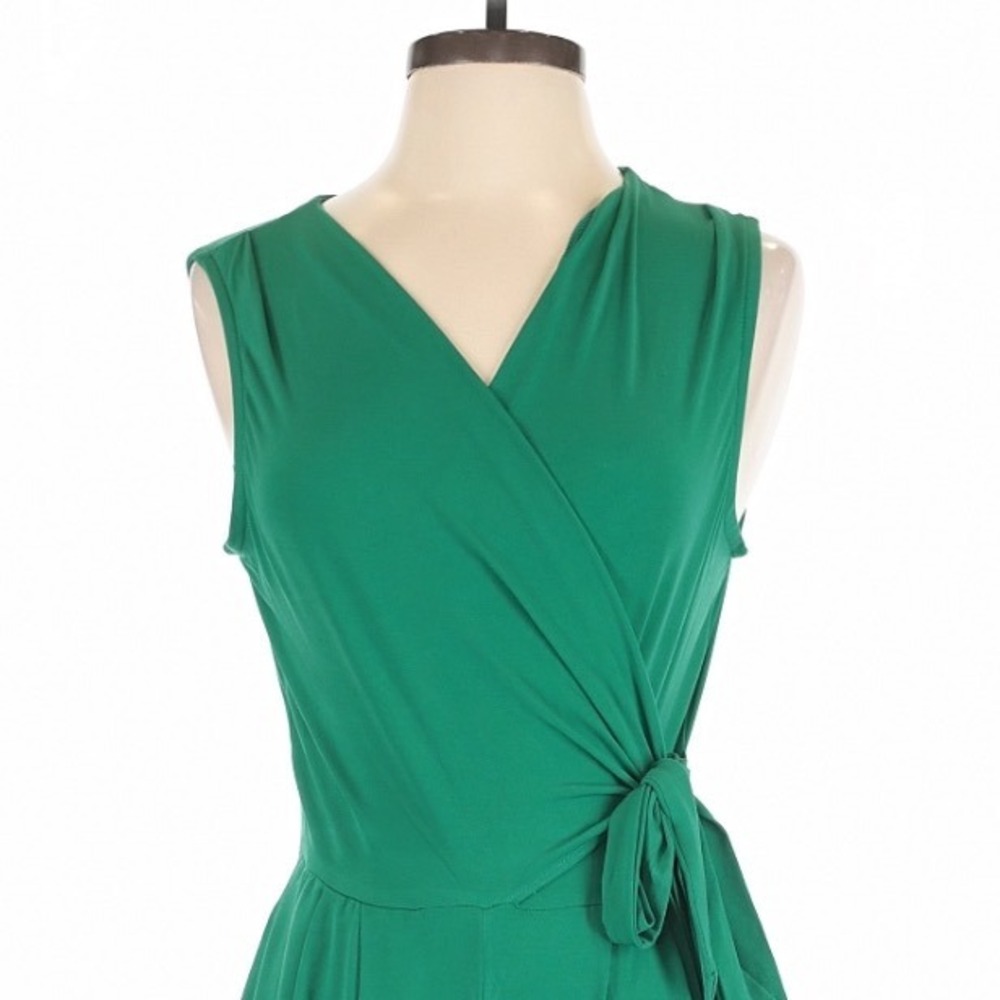 Nina Leonard Kelly Green Wrap Tie Waist Wide Leg Jumpsuit Small Resort